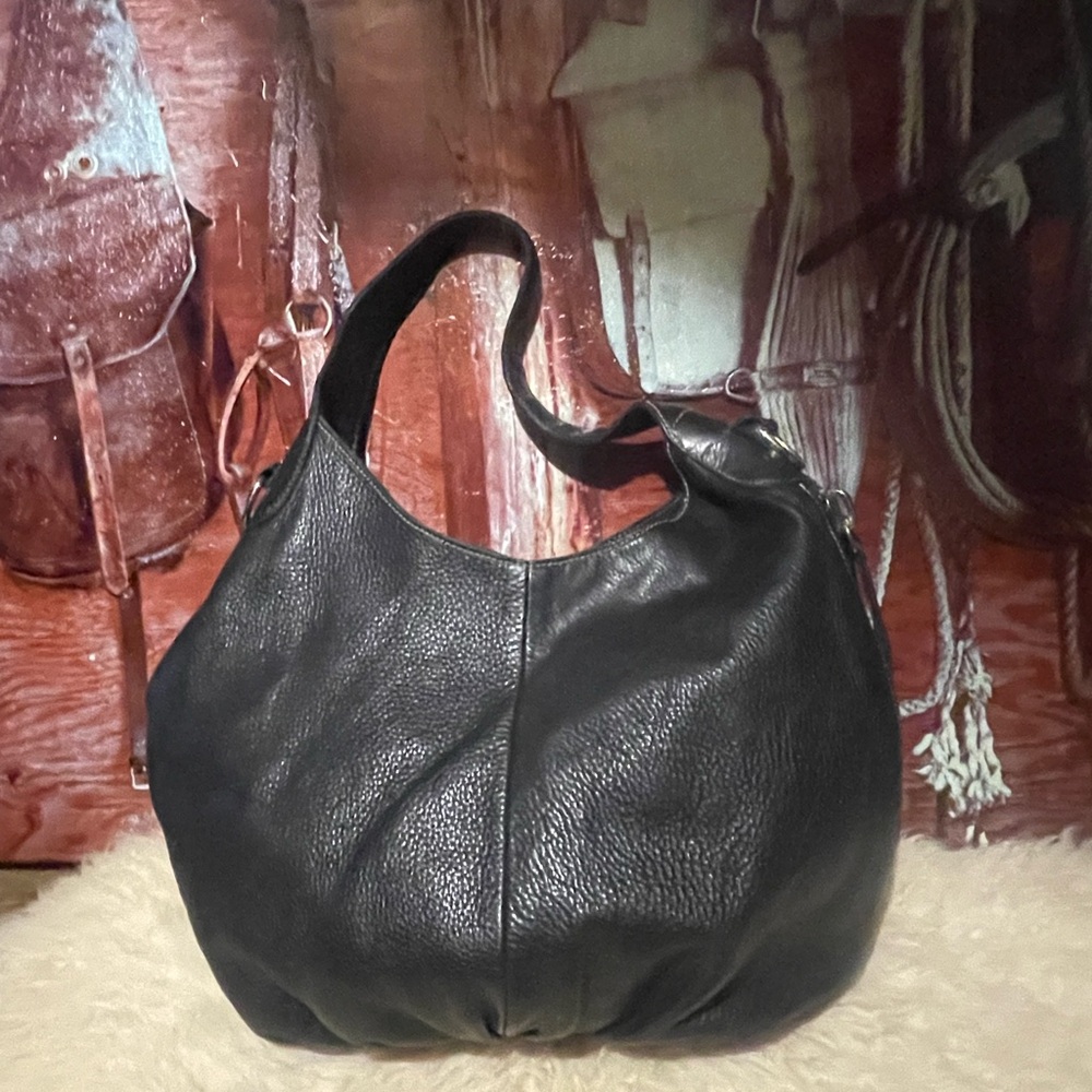 Roots XL black leather hobo bag